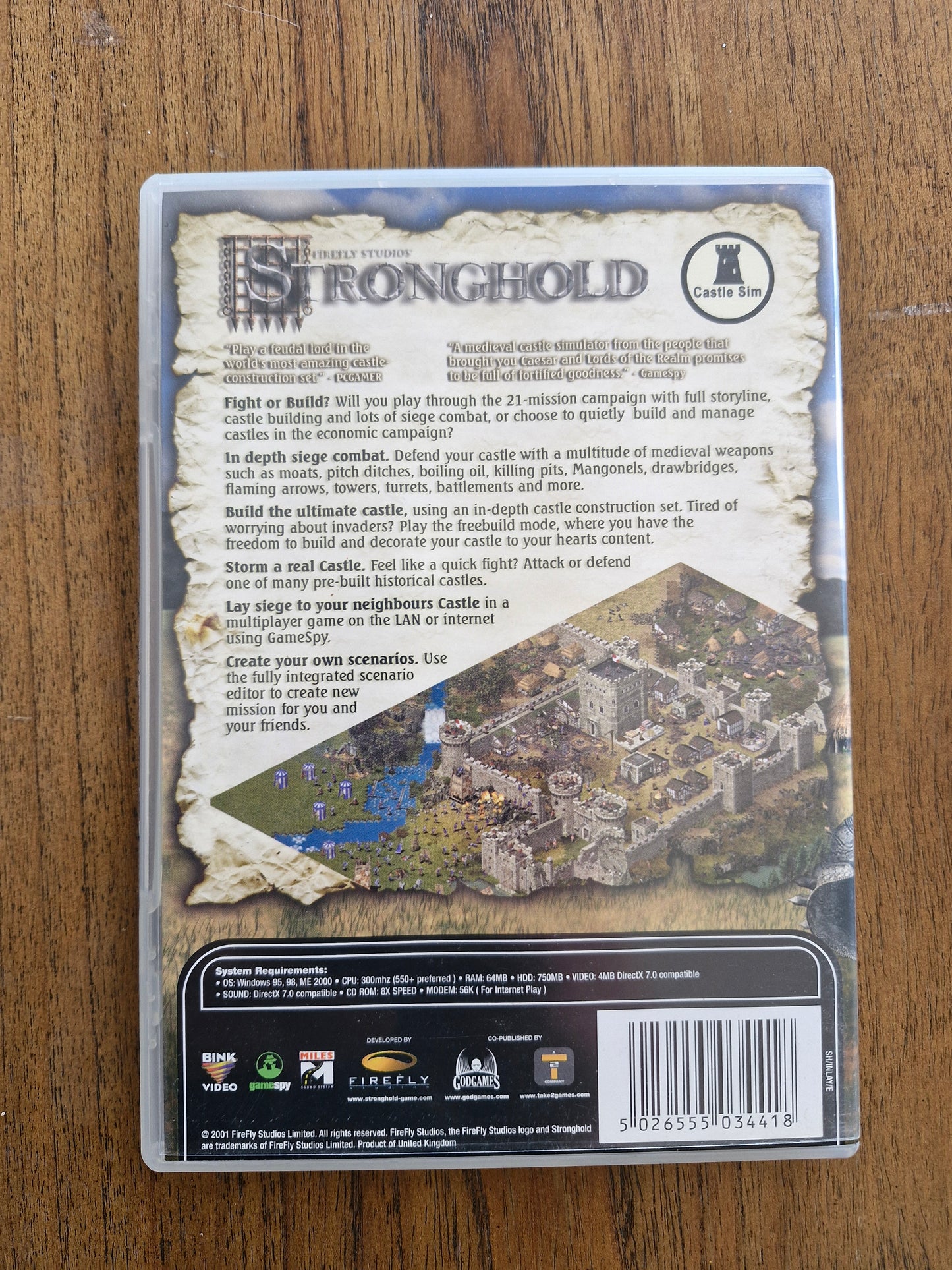 Stronghold PC CD-ROM (2001) – Firefly Studios Castle Strategy Game