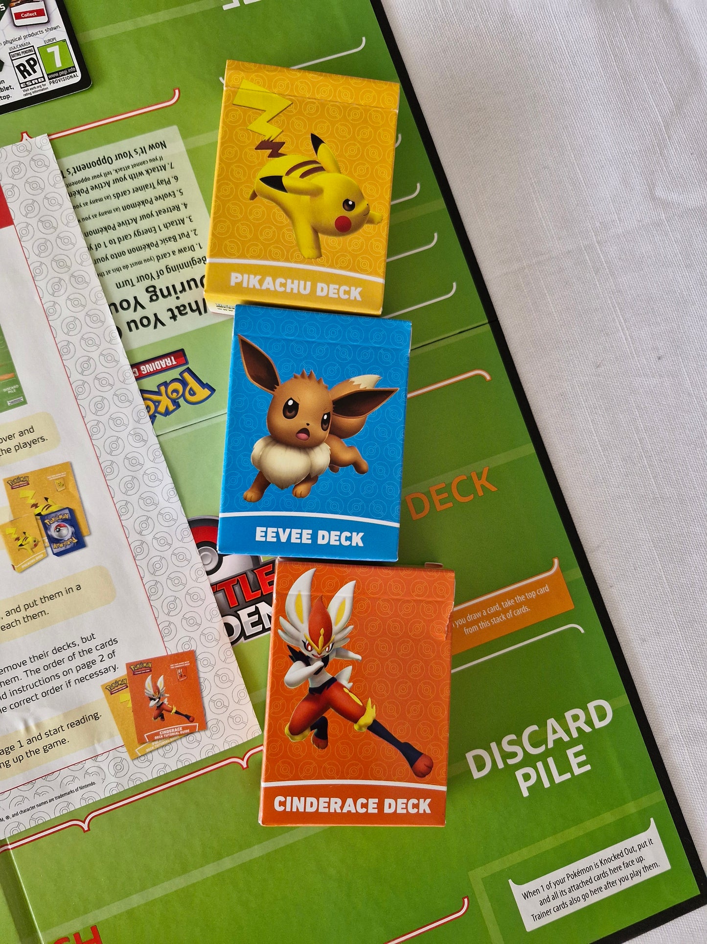 Pokémon TCG Battle Academy Board Game – Pikachu, Cinderace & Eevee Decks (2022, Complete)