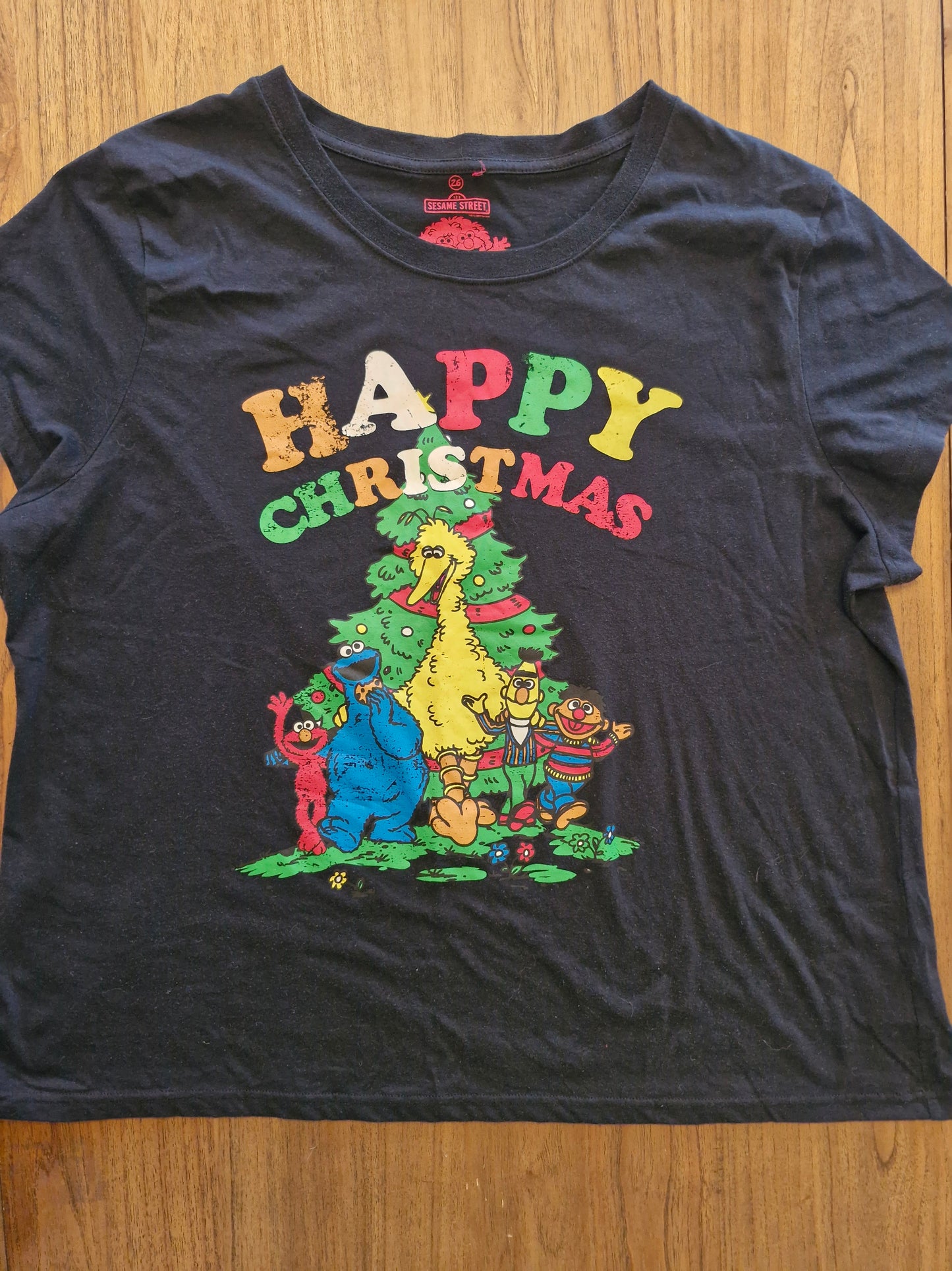 Sesame Street “Happy Christmas” T-Shirt – Size 26 (Black)