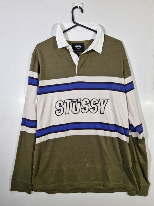Stüssy Australia Striped Rugby Polo Shirt – Olive Green – Size Medium