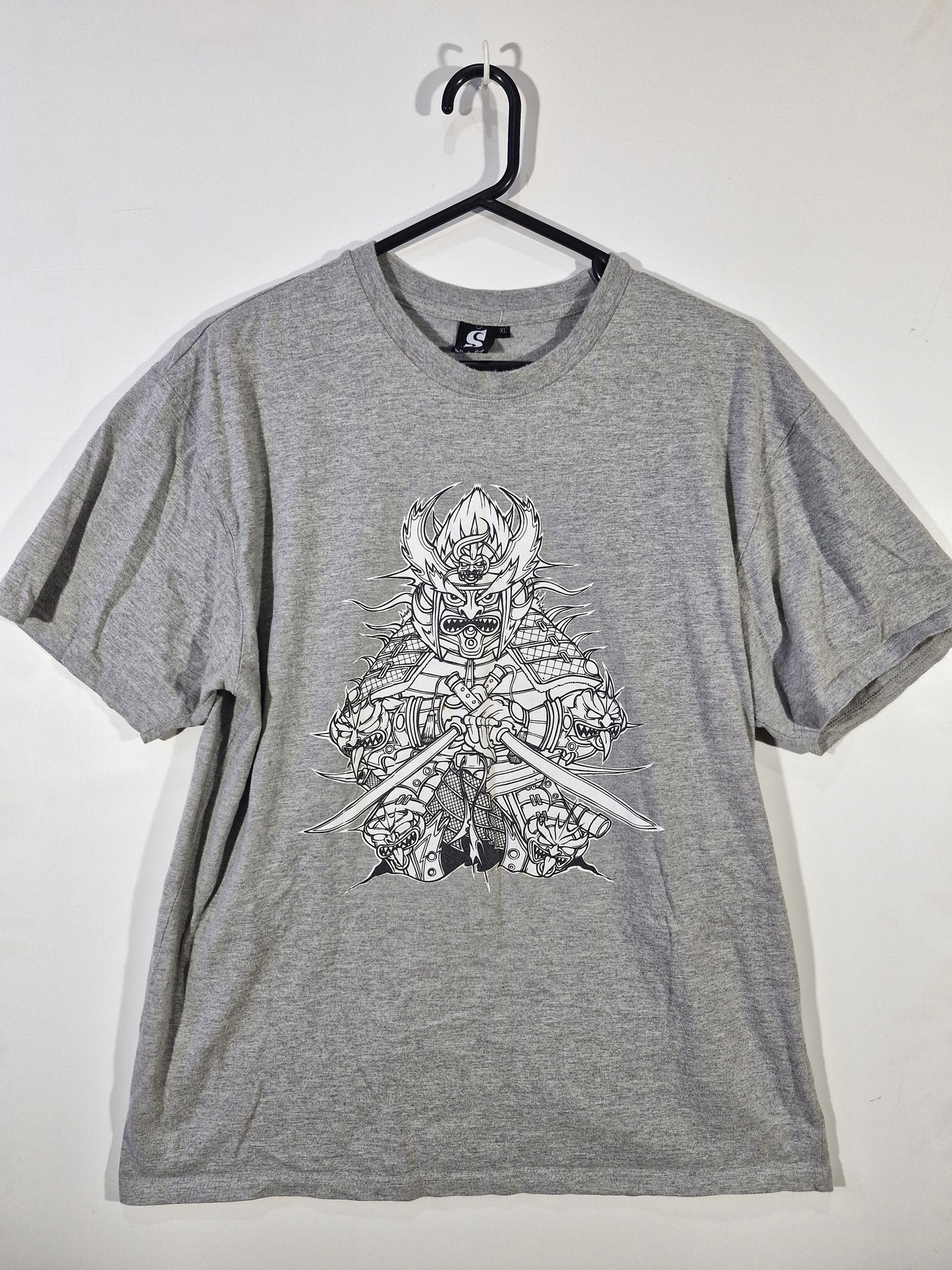 Samurai Warrior Graphic T-Shirt Grey - Japanese Streetwear Tee - Men's XL