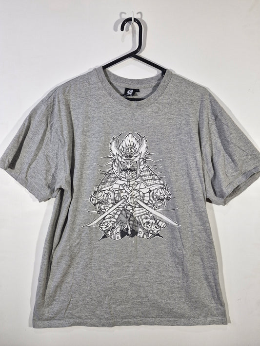 Samurai Warrior Graphic T-Shirt Grey - Japanese Streetwear Tee - Men's XL