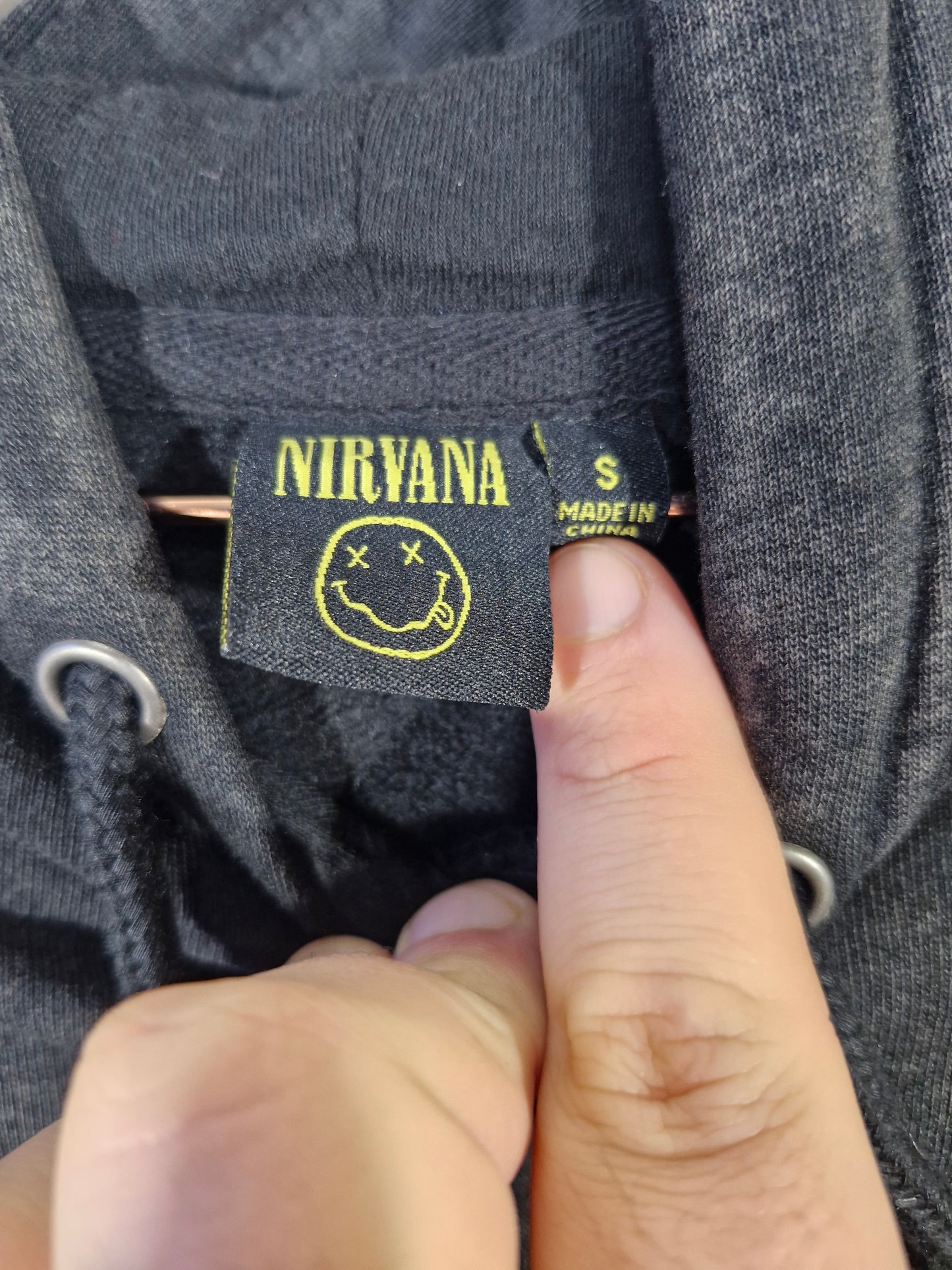 Nirvana Smiley Logo Acid Wash Hoodie - Black - Size S