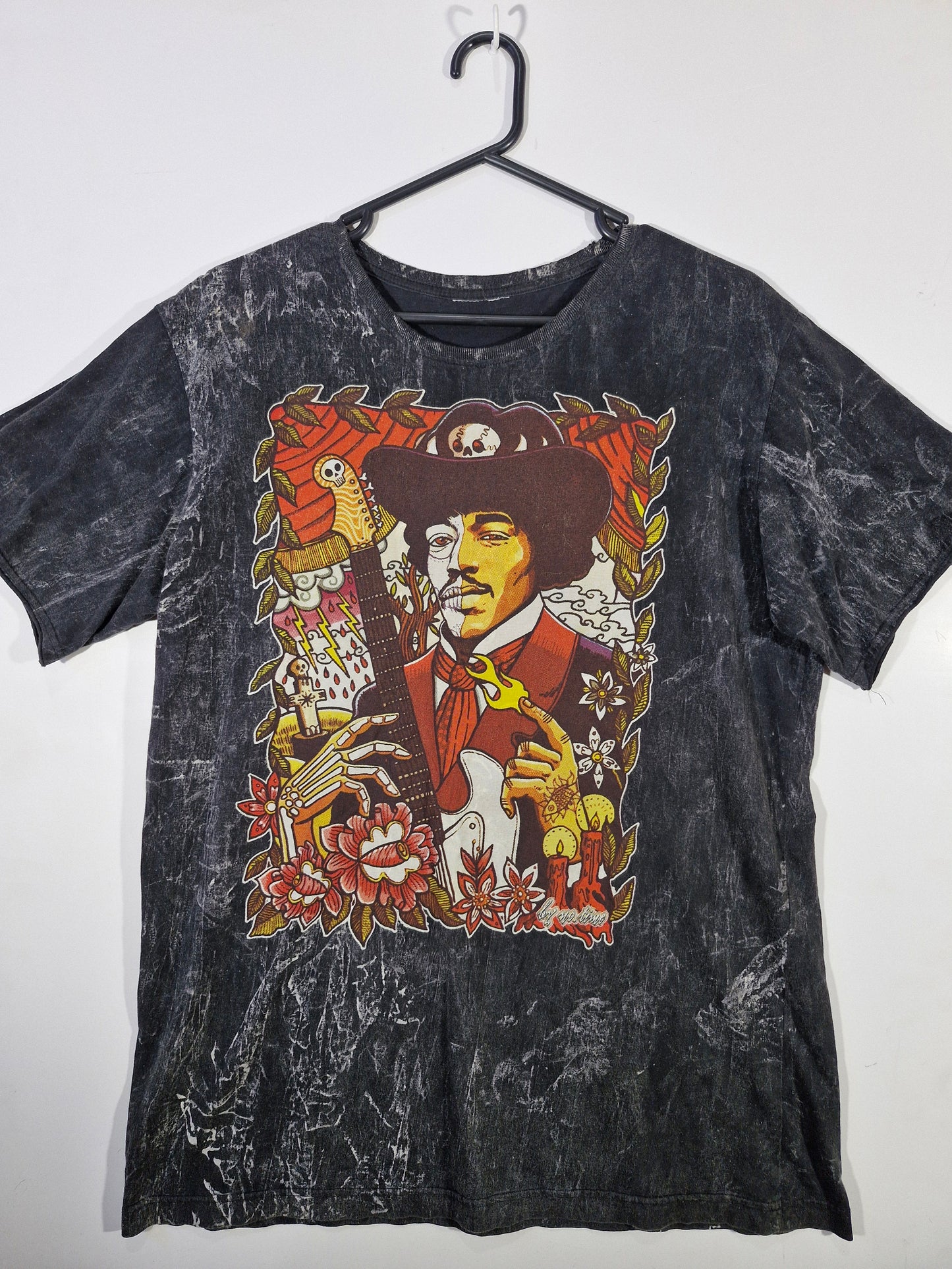Jimi Hendrix Acid Wash Graphic Tee - Black - Size Estimated L - Tag Removed